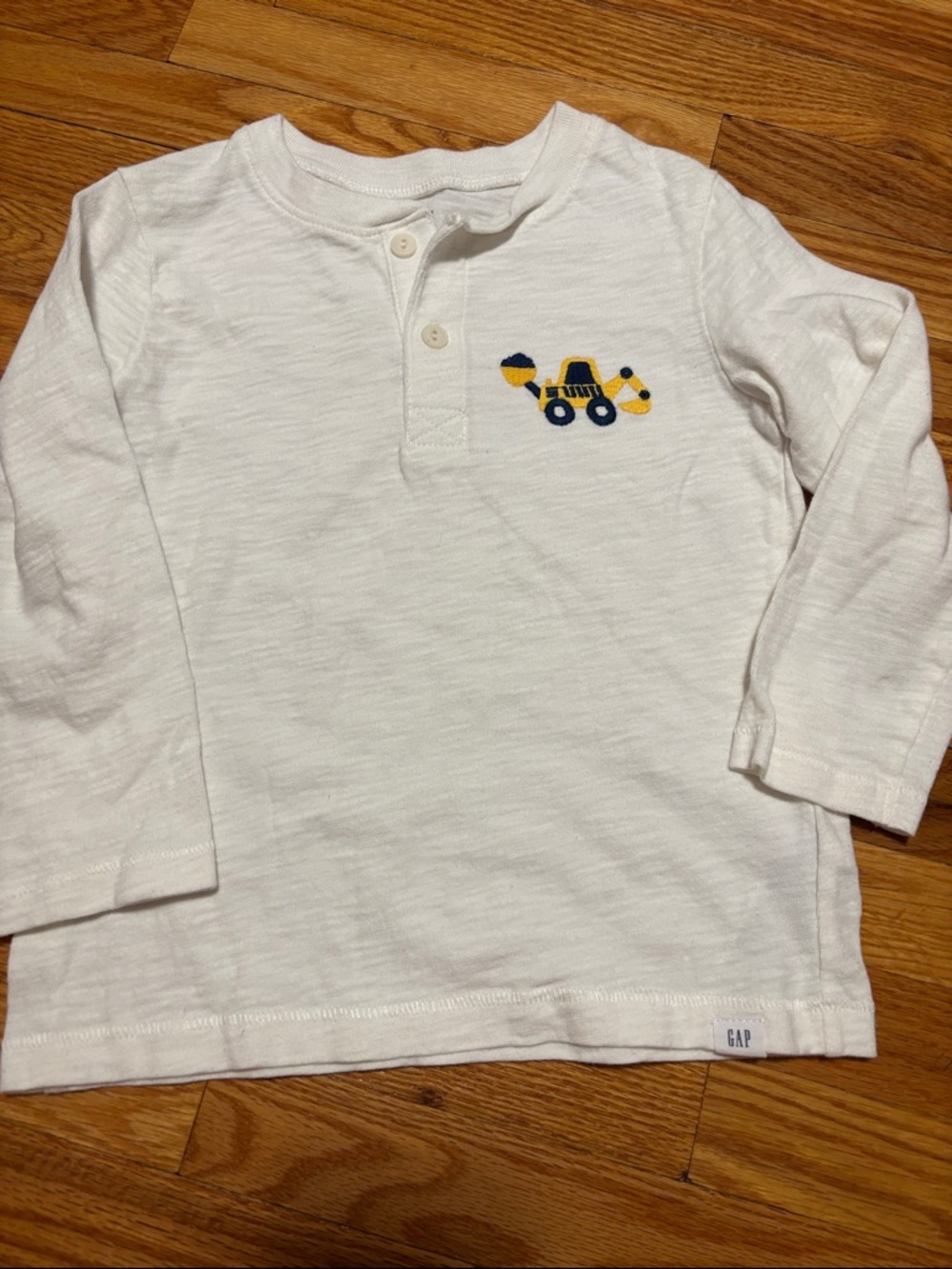 GAP White Long-Sleeve Henley with Yellow & Navy Truck